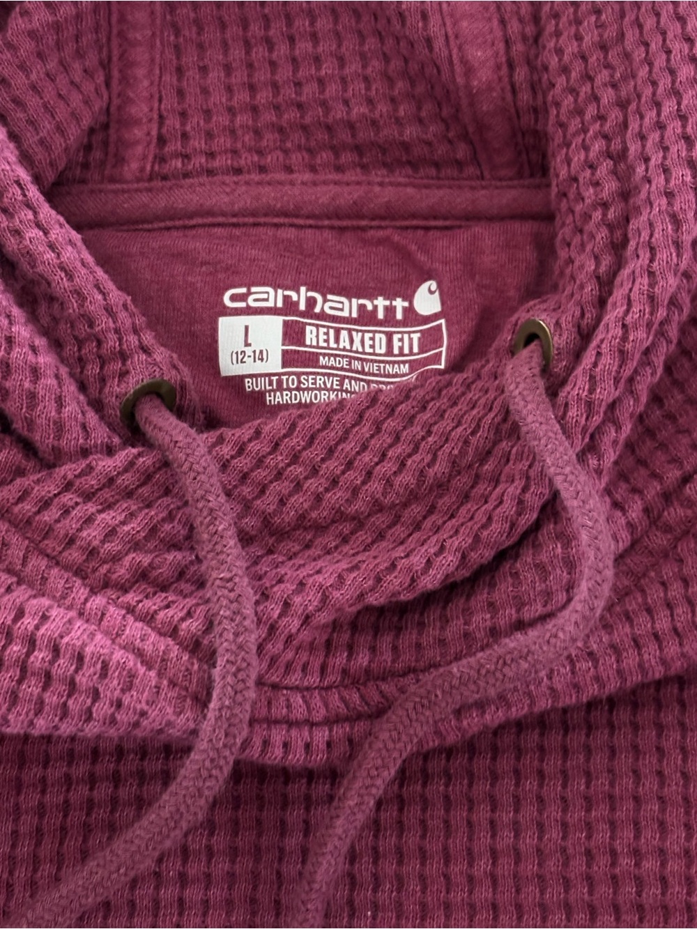 Carhartt Blackberry Waffle Knit Relaxed Fit Pullover Hoodie Sweatshirt - Picture 6 of 6
